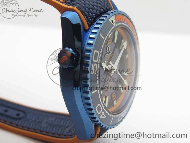 1219 Unique Planet Ocean 45mm GMT Blue DLC Black OMF Best Edition Blue Dial On Blue Gummy Strap A 8123